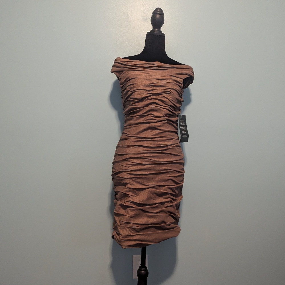Nwt Vintage Spiegel Dress With Ruching Lined Size 6 Coffee Brown